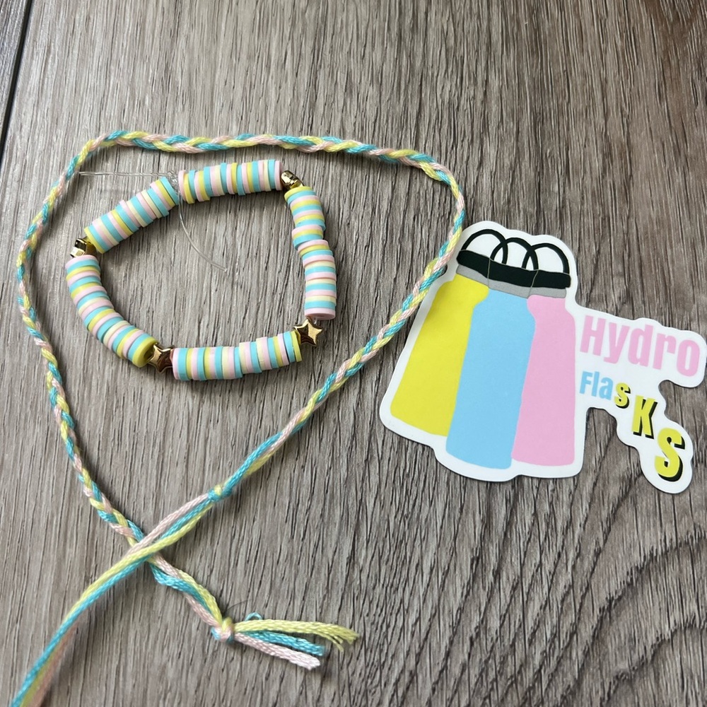 Clay Bead Stretchy Bracelet & Braided String Bracelet